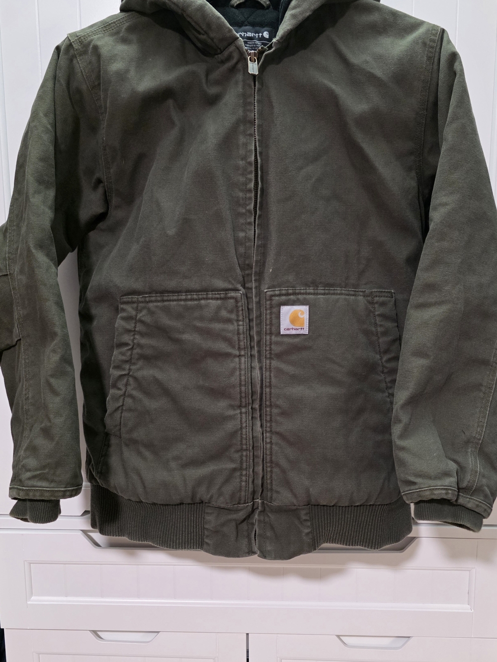 Carhartt Olive Green Hooded Work Jacket Youth 14-16